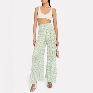 Caroline Constas Smocked Wide Leg Silk Pants, Small